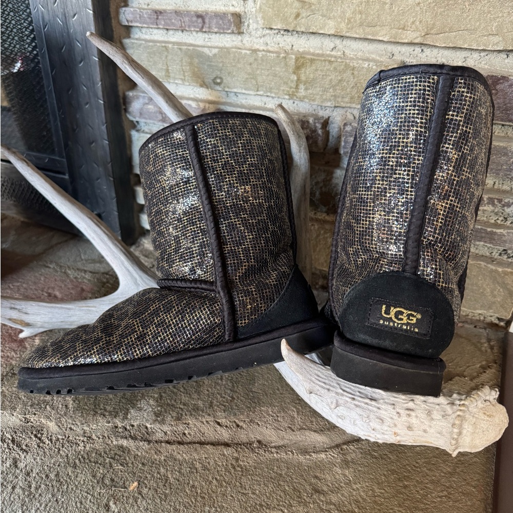 UGG Black and Gold Textured Boots